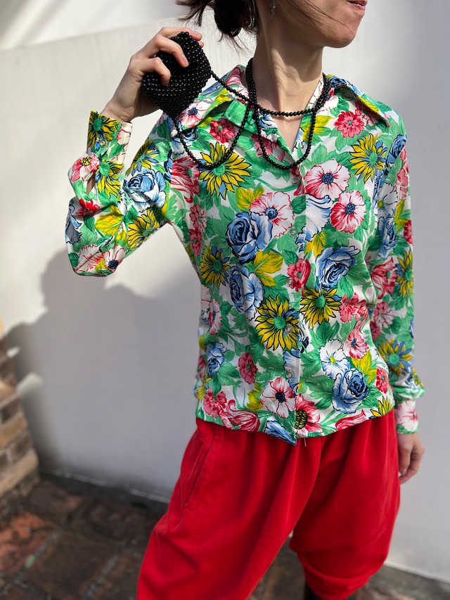 70s  "Sears"  floral poly shirt