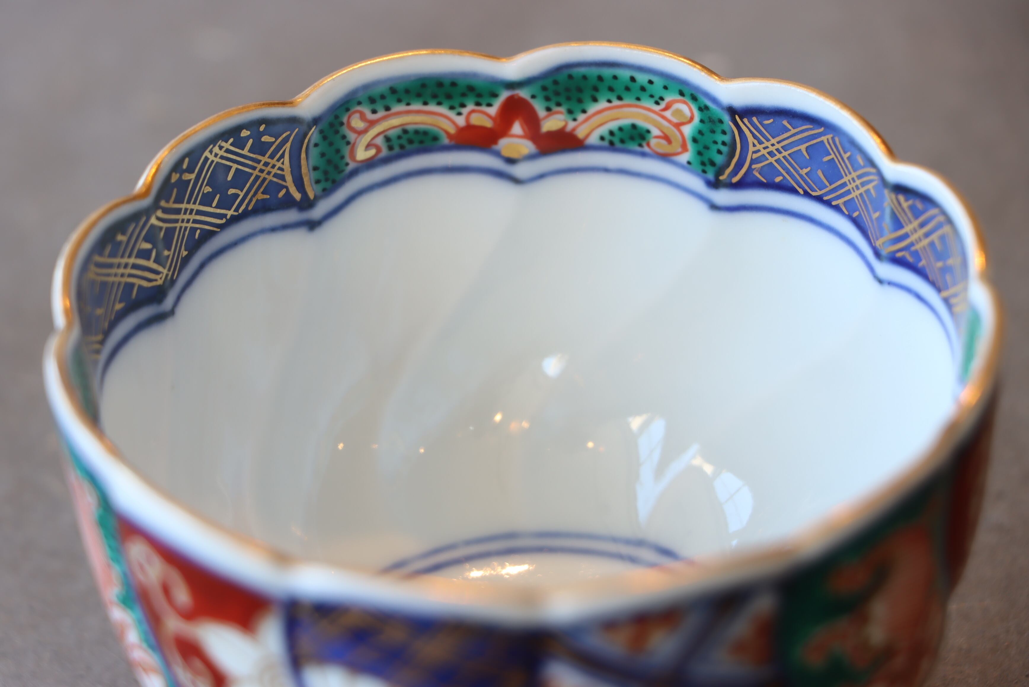大聖寺伊万里 色絵 捻り壽文 輪花 向付 湯呑 通りもの/Daisyo-ji Imari