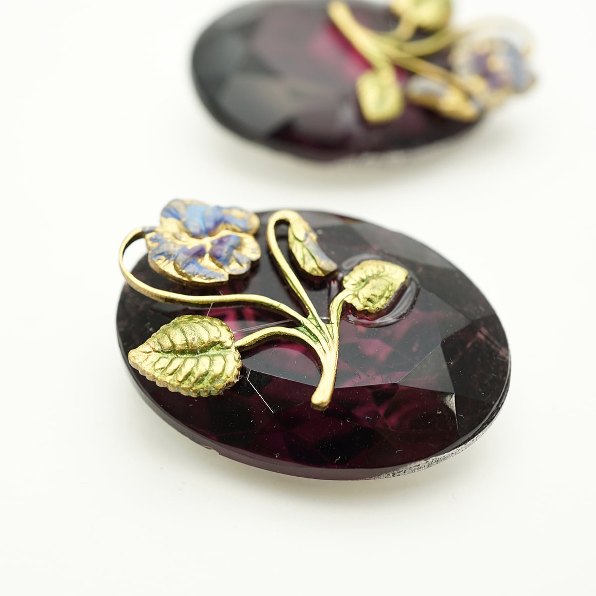 ビンテージ ネックレス 鯉 グリーンガラス カボッション 家紋入り