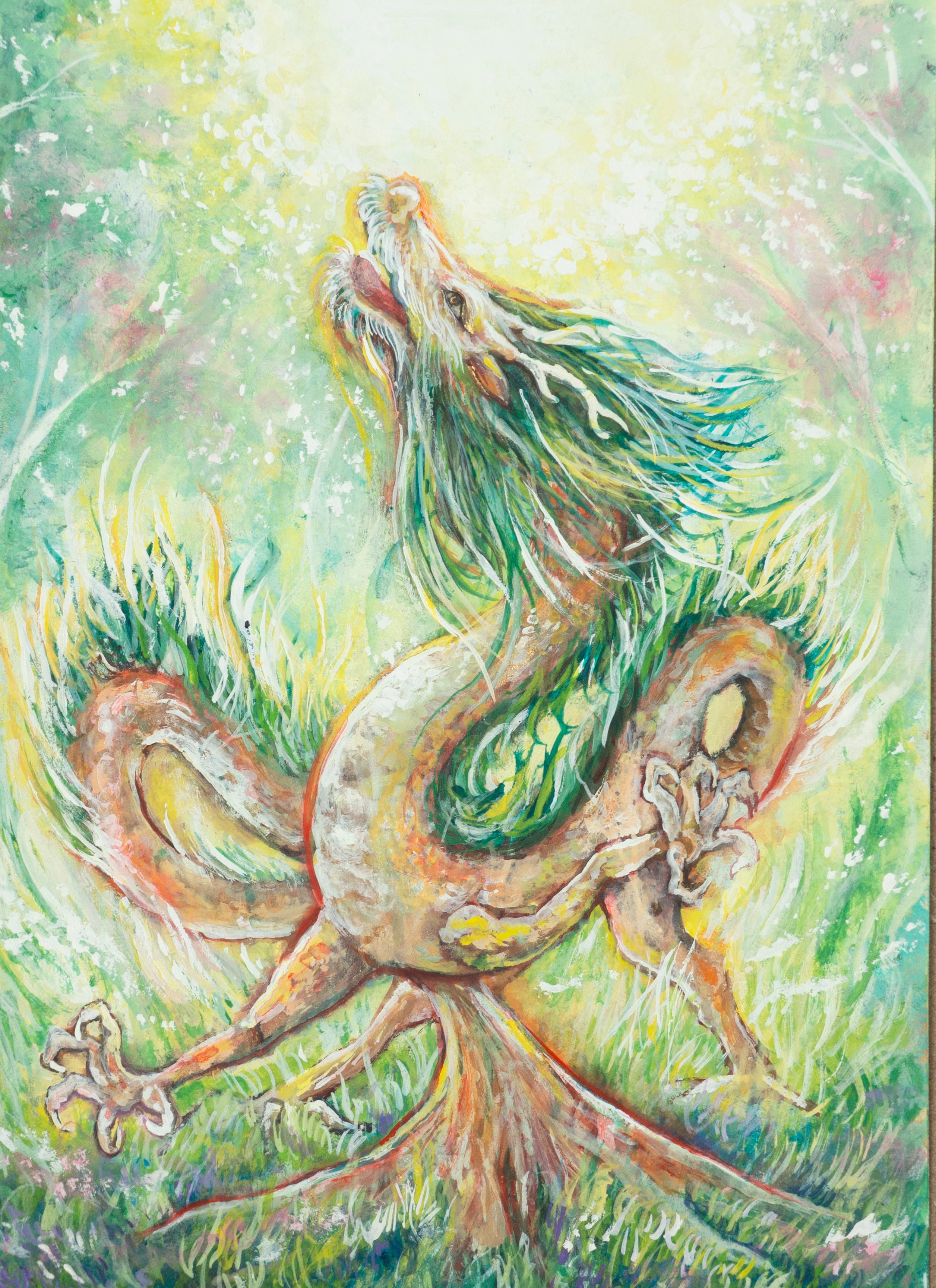 開運絵画 森羅万象 龍神絵画 光の絵 ツイン龍 壁飾り 原画 手描き 一点