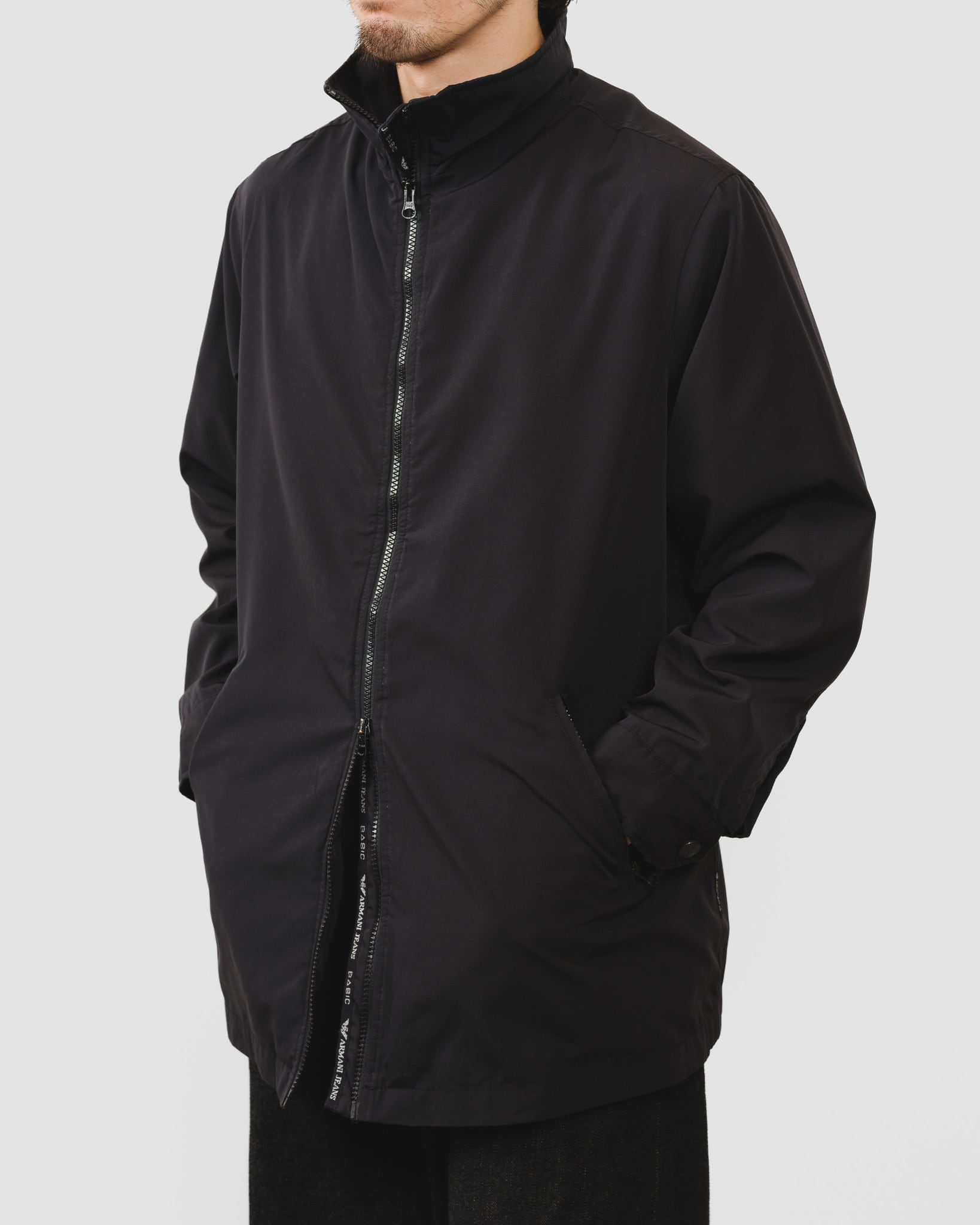 1990's] “ARMANI JEANS” Technical Shelled Zip-Up Jacket