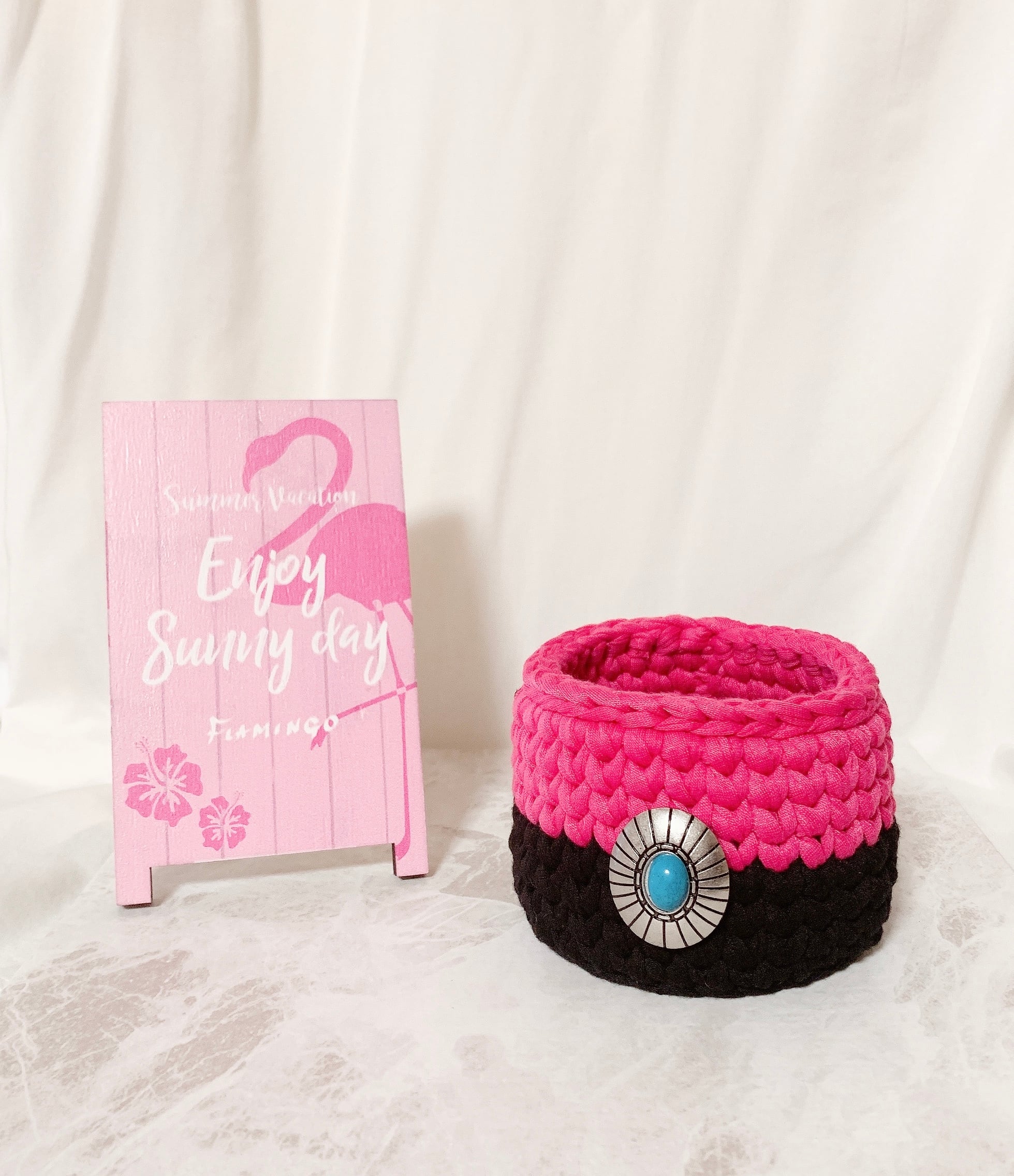 ズパゲッティ　小物入れ　Tシャツヤーン リサイクルヤーン ズパゲッティ小物入れTシャツヤーン リサイクルヤーン