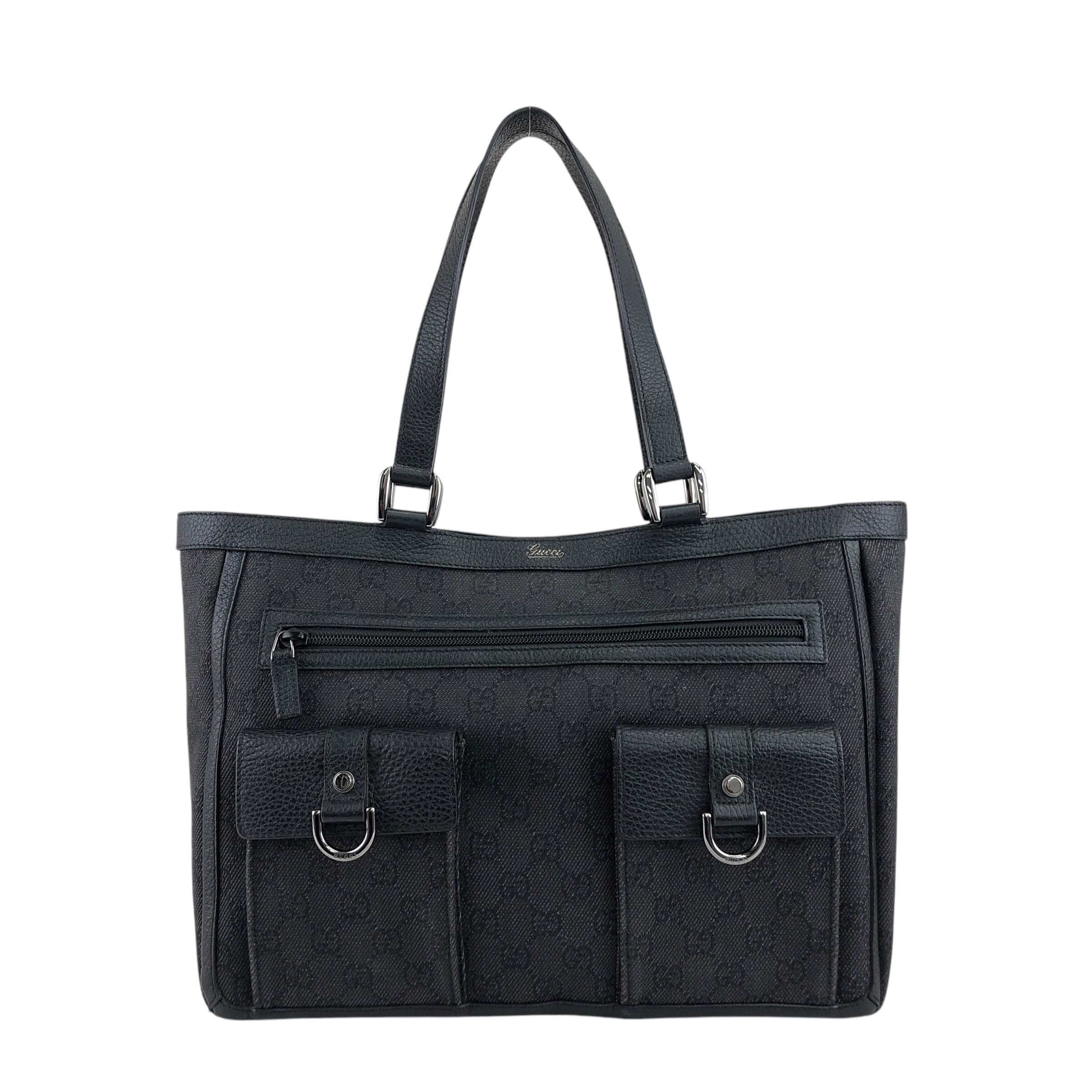 GUCCI グッチ GG柄 ハンドバッグ ブラック キャンバス トート GUCCI グッチ GG柄 ハンドバッグ ブラック キャンバス トート
