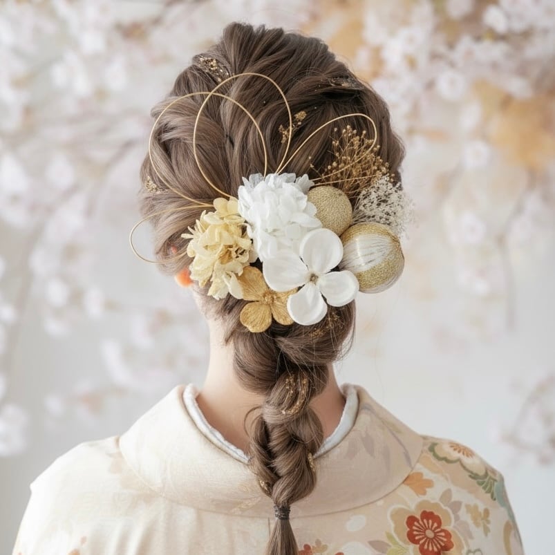 A204 白ゴールド 髪飾り 成人式 卒業式 前撮り 結婚式 水引 | 3/27まで