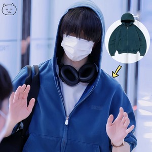 ★TXT ボムギュ 着用！【Suade】CROPPED WASHED HOOD ZIP UP [DEEP GREEN]