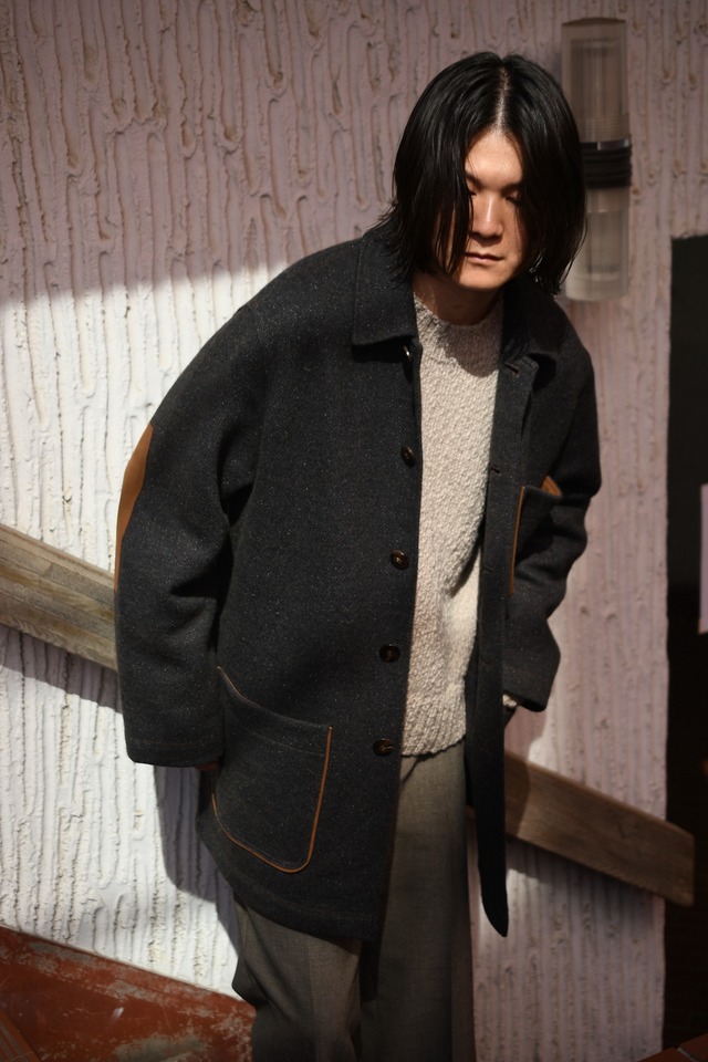 Cale / Wool Silk Jacquard Fleece Jacket (Dark Gray)