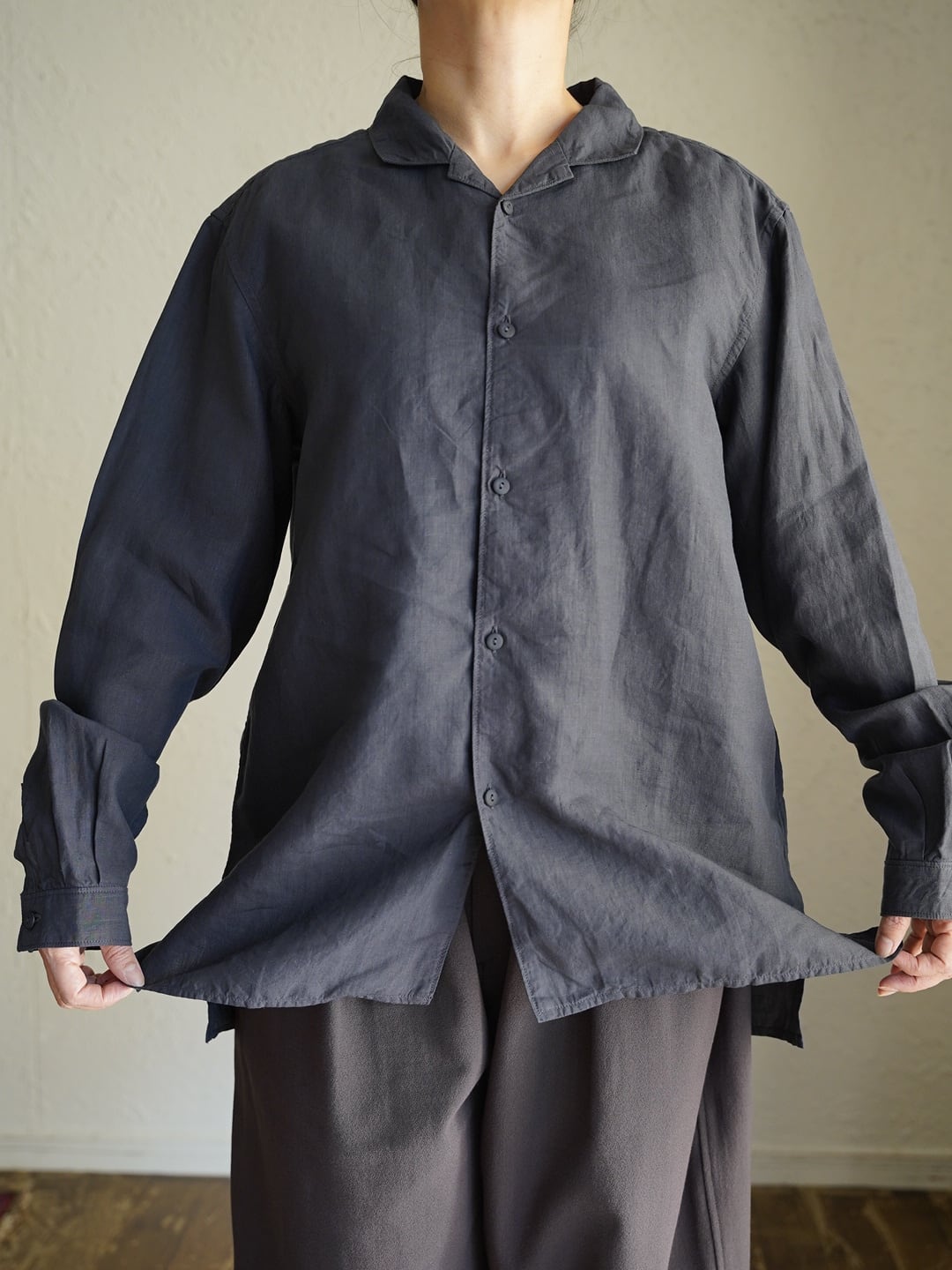 MITTAN OP-13DC ラミーシルクワンピース（草木濃染） 胡桃(濃