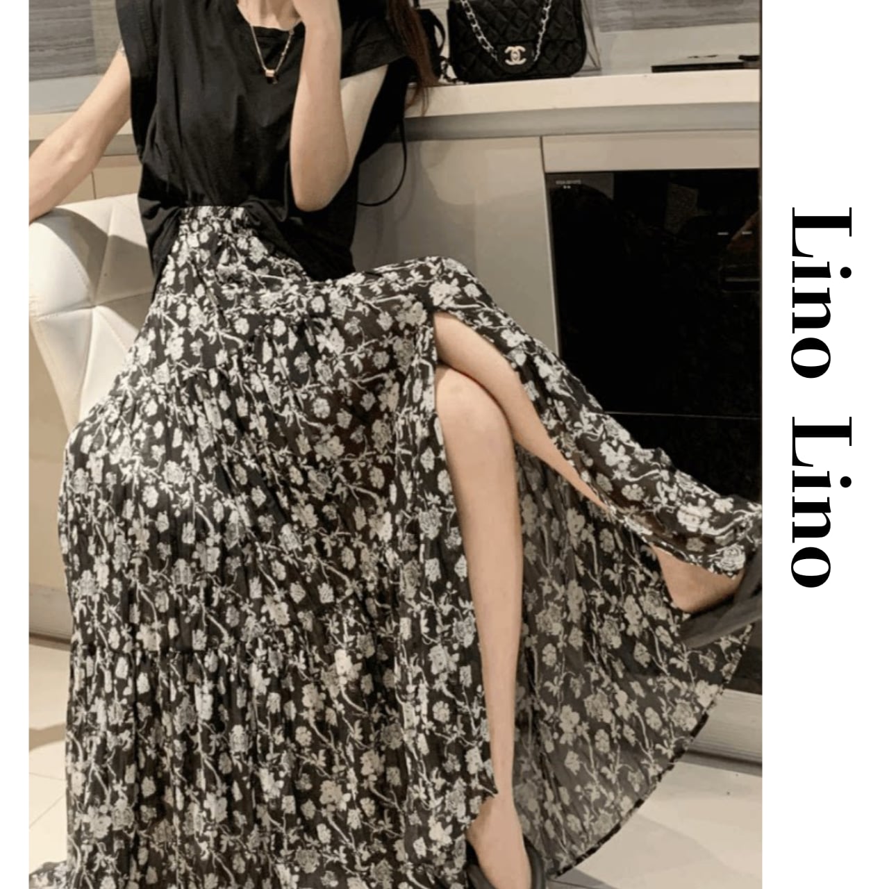 Slit Floral Print Long Skirt L00846