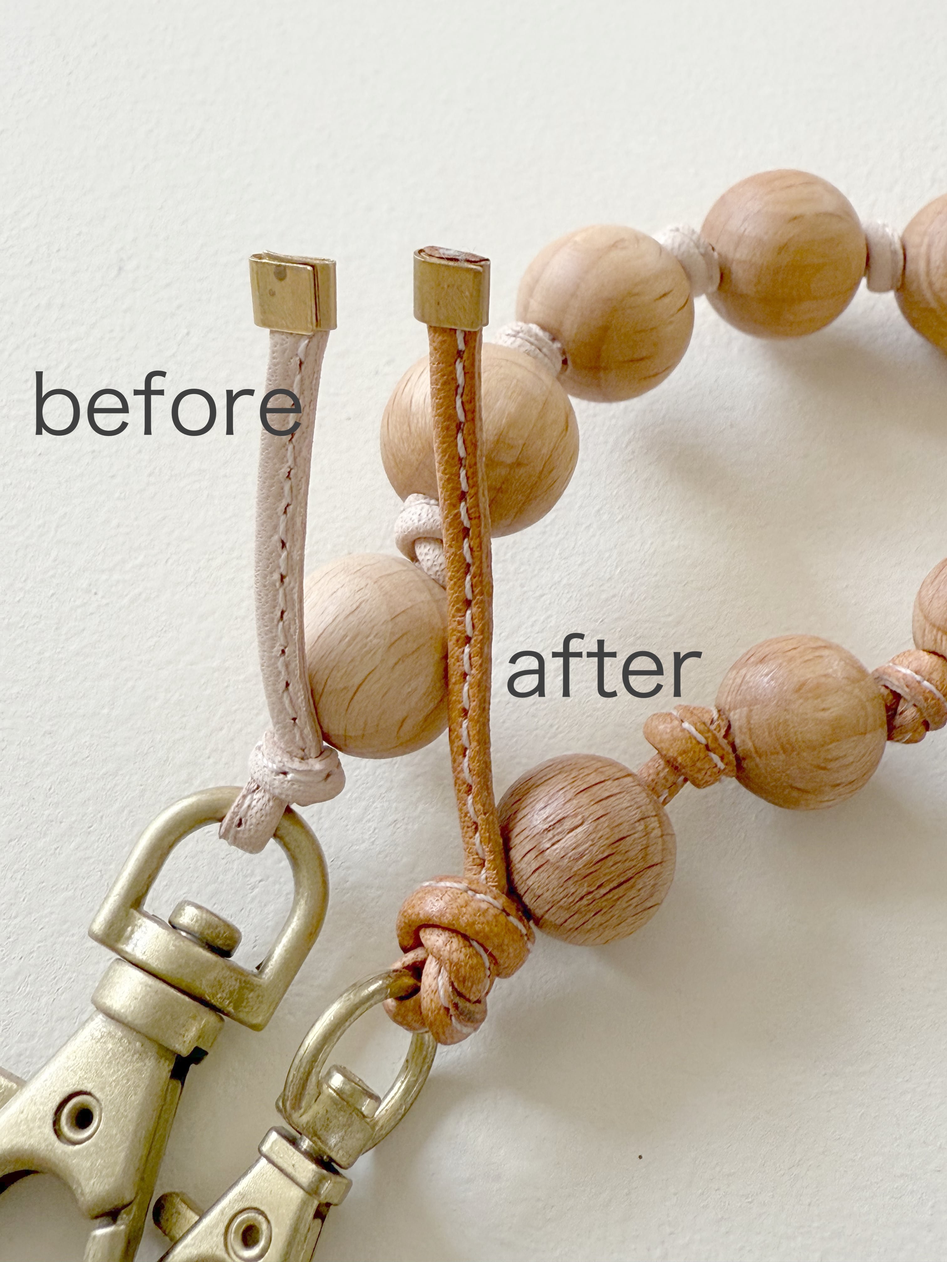 Sサイズ12mm） ステッチ本革 WOOD BALL STRAP | dottodot-works