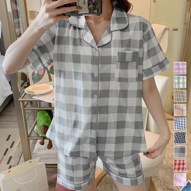 [パジャマセット ] 韓国 ルームウェア レディース チェック柄 ラウンジウェア 半袖 部屋着セット ショートパンツ ナイトウェア 可愛い