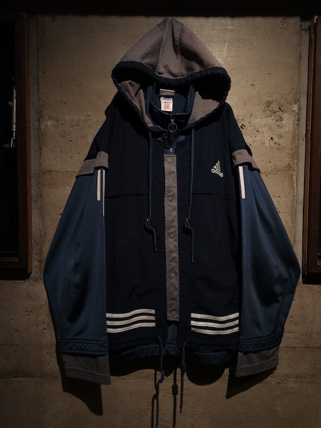 【Caka】"90's" "adidas" Layered Design Vintage Loose Hooded Track Jacket