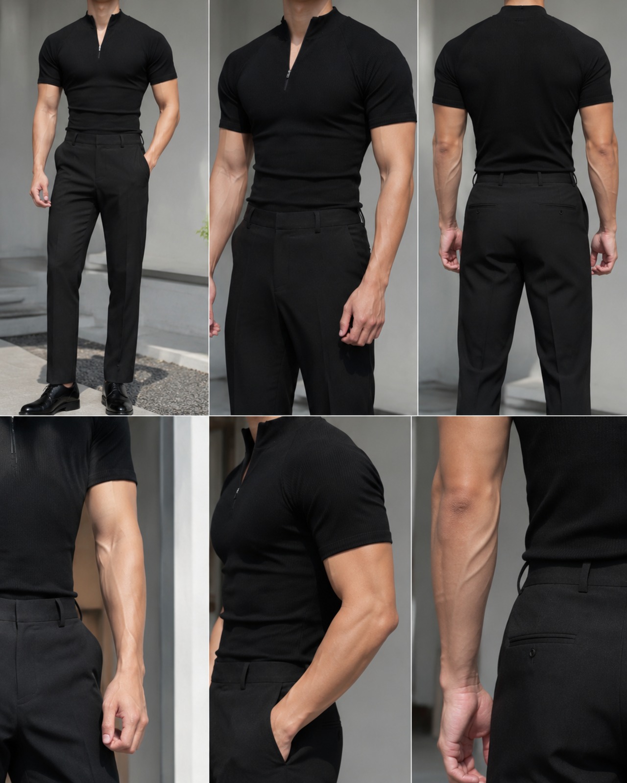 ※予約注文限定価格【MuscleFit】Ribbed Raglan Half Zip-Up Neck Tee (5color) - 3