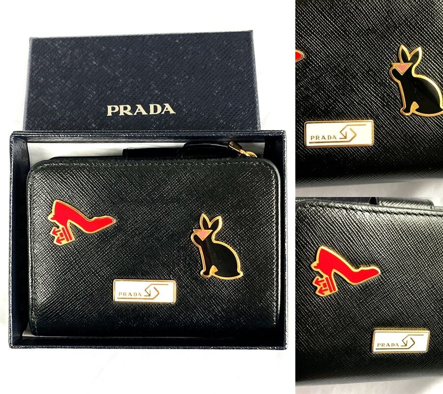 レア美品✨プラダ◇マルチカラーミディアム二つ折り財布 ゴールド金具