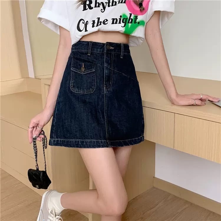 甘すぎない可愛さ デニム スカート ミニスカート Aライン ミニ ミニ丈 韓国っぽ カジュアル 女っぽ 美シルエット スタイルアップ Lamitte Deco トレンド 韓国ファッション ショップ Base店