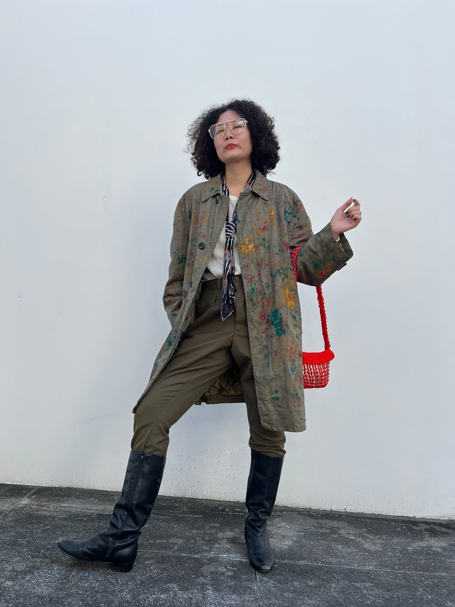【大】Vintage big size plaid × art coat