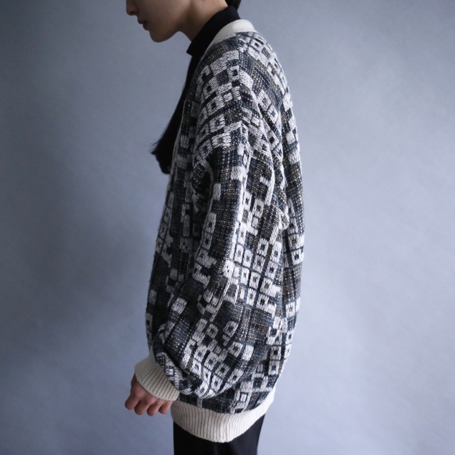 pixel grid gimmick full pattern off-white piping design loose silhouette 6b cardigan