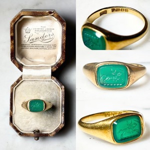 antique 18ct gold Green Agate intaglio ring “Horse Riding”