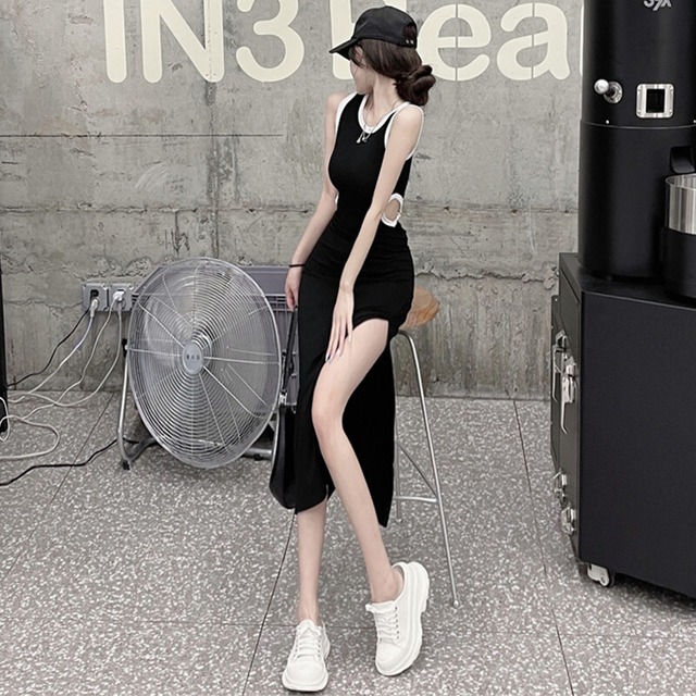 ドレス カラーウェストスカート サマーノースリーブ 夏物 ガールズファッション18550333675