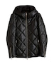 Leather Quilting Padded Hooded Blouson　Black