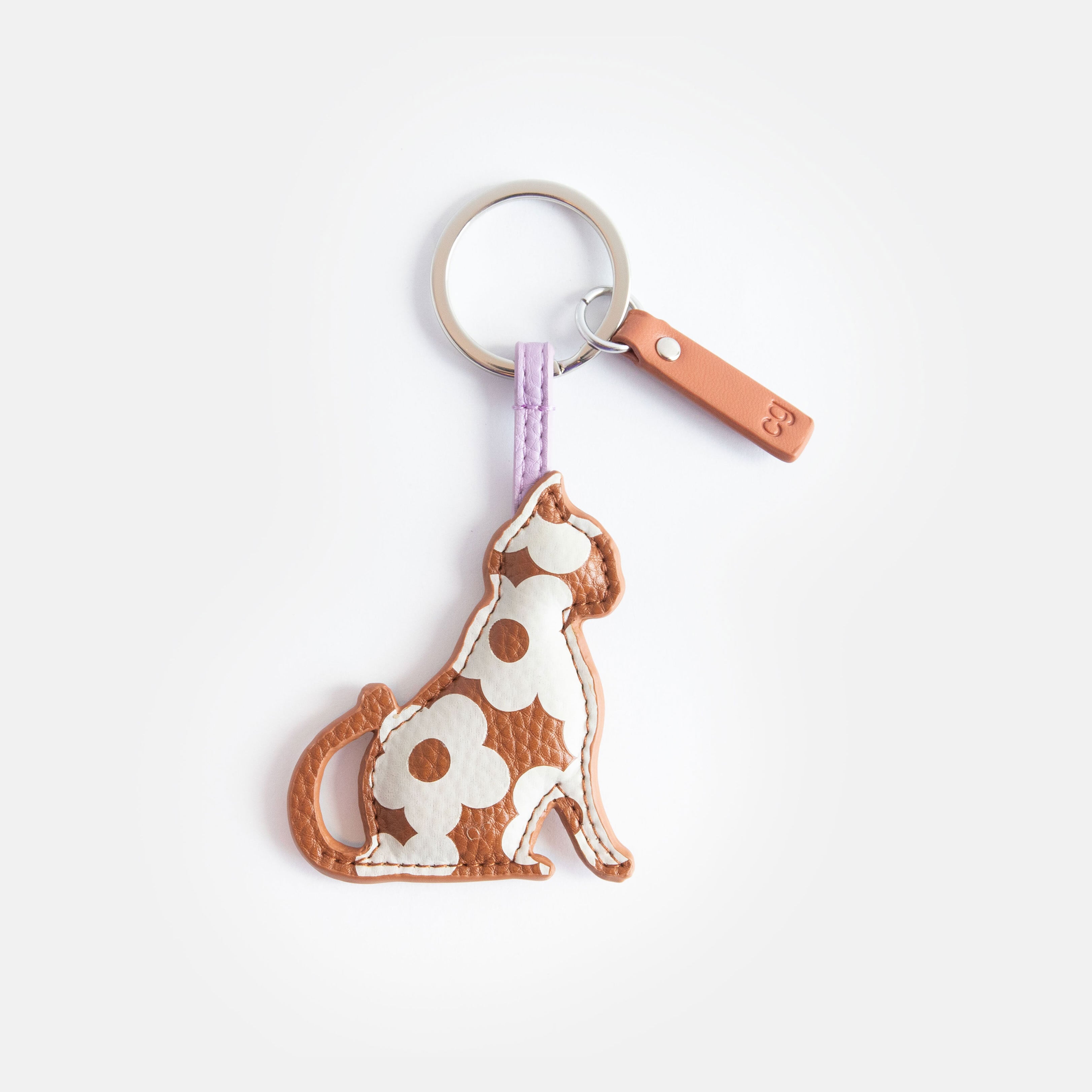 TAN/CREAM FLOWER CAT NOVELTY KEYRING_NOV158
