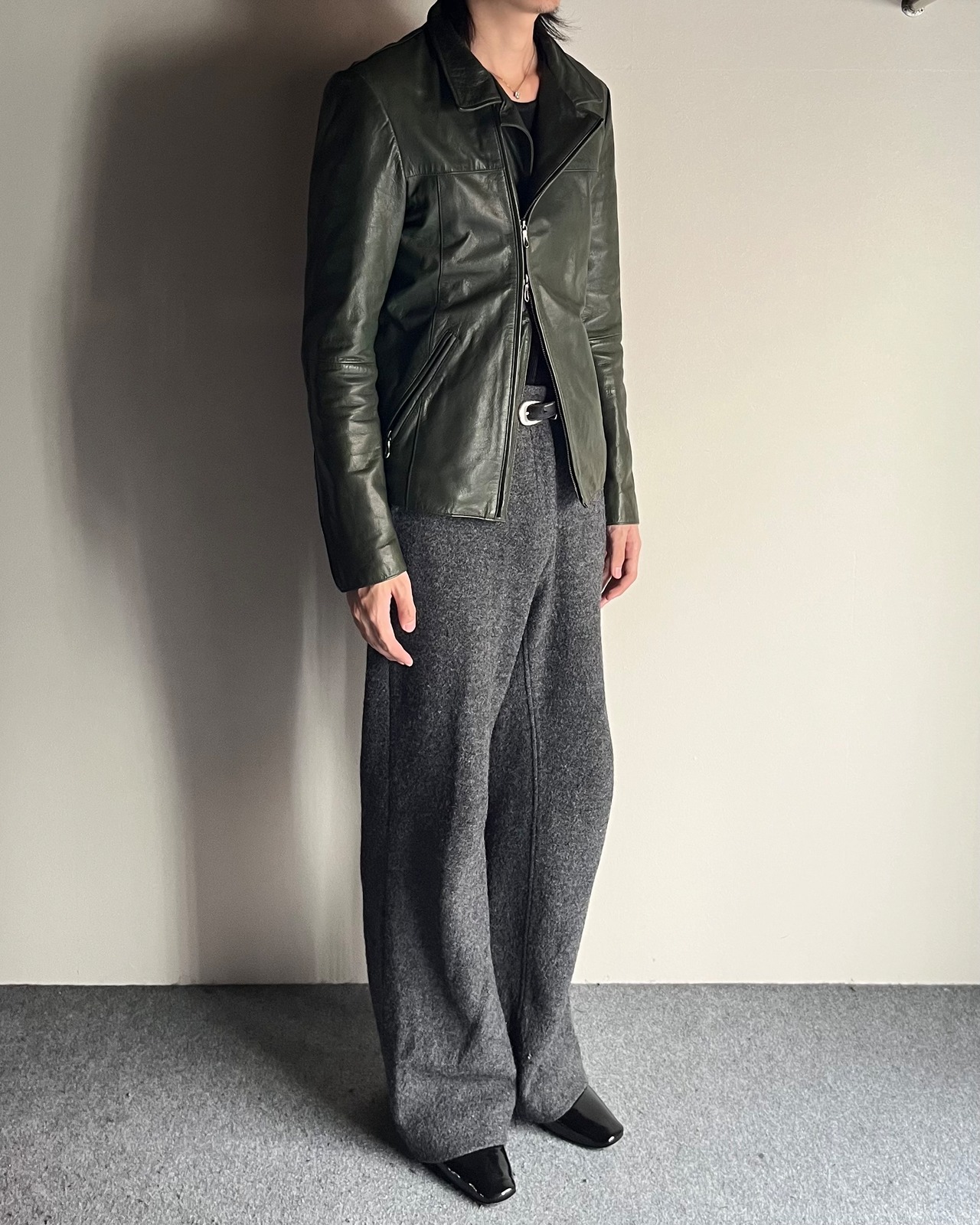 【5351 Pour HOMMES】moss goat leather riders jacket