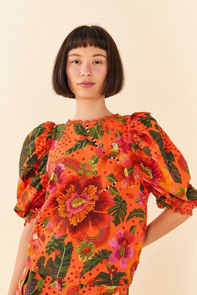 FARM RIO ファームリオ 2023 夏コレクション BLOOMING GARDEN ORANGE BLOUSE