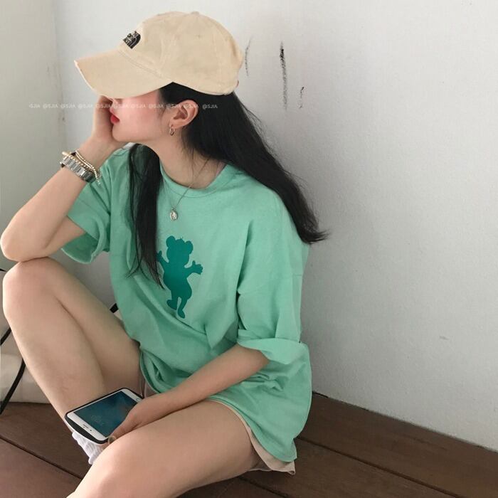 グリーンTシャツ ルーズトップス サマー 夏物 モンロー76120113818