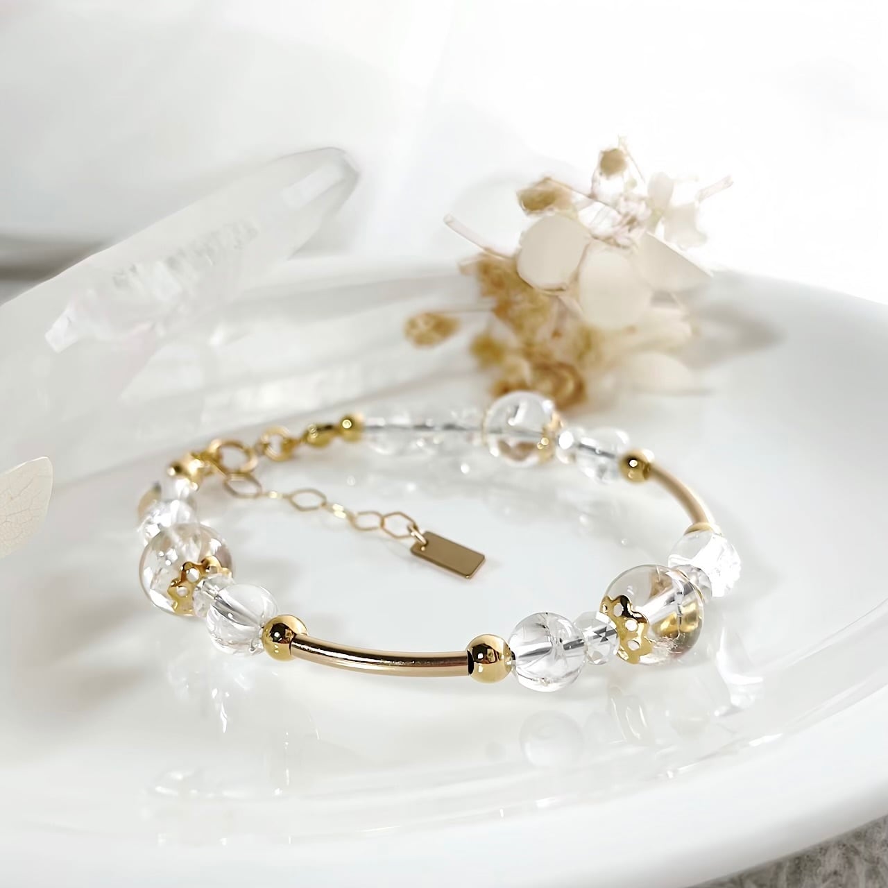 lotus flower アイリスクォーツ×クリアクォーツブレスレット