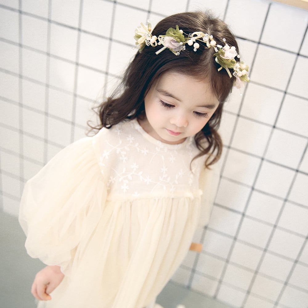 80cm♡バルーン袖ふんわりレースチュールワンピース 入り組ん