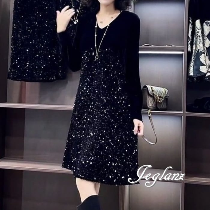 ベルベット調 ワンピース ドレス ラメ キラキラ 光沢感 大きいサイズ(MB144) η