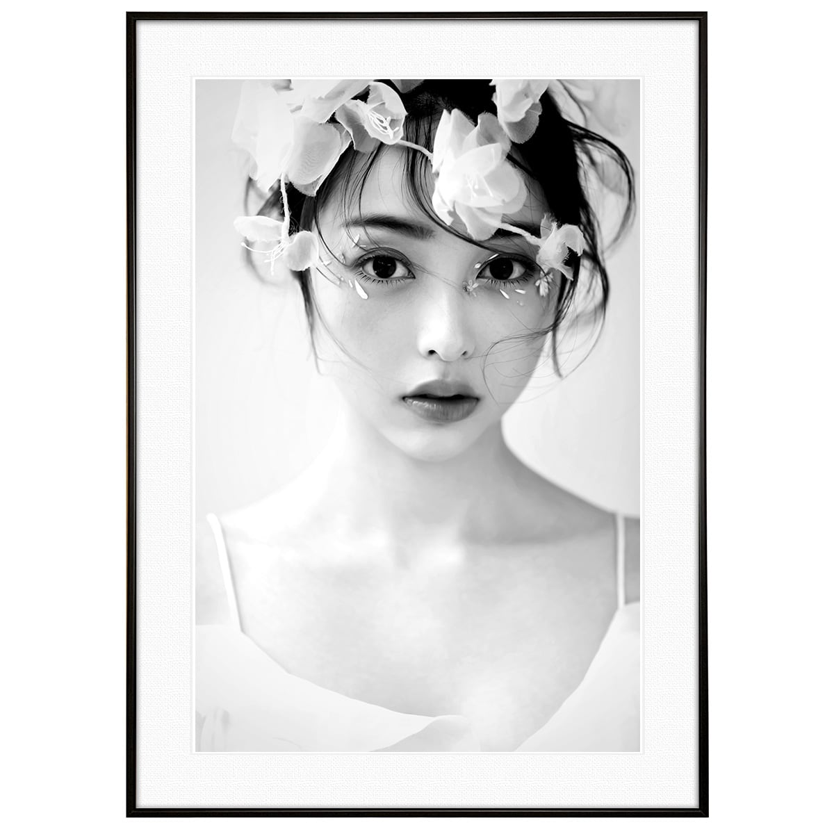 人物の写真 髪に花をつけた女性 インテリアモノクロアートポスター額装 AS2139