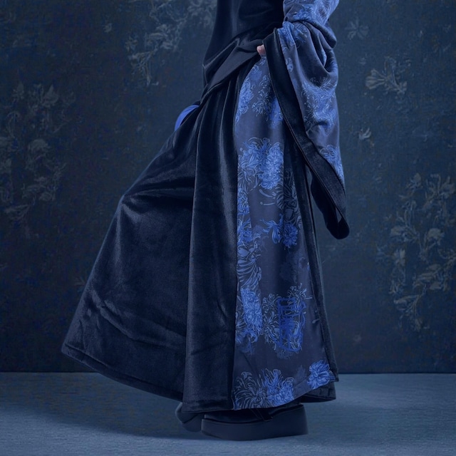 秋冬用内側高品質フリース青彼岸花VELOUR SUPER WIDE PANTS