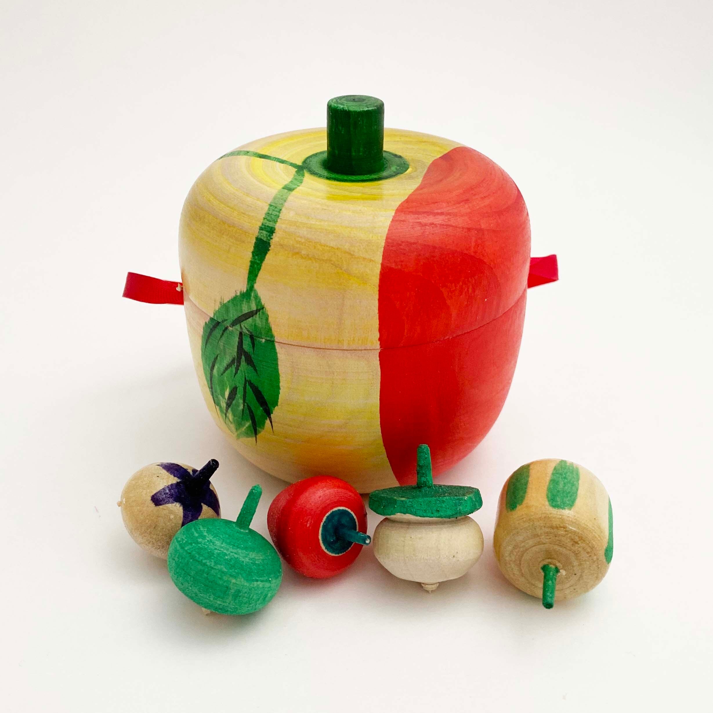 りんごのままごと独楽セット(遠刈田系/佐藤英裕工人作)