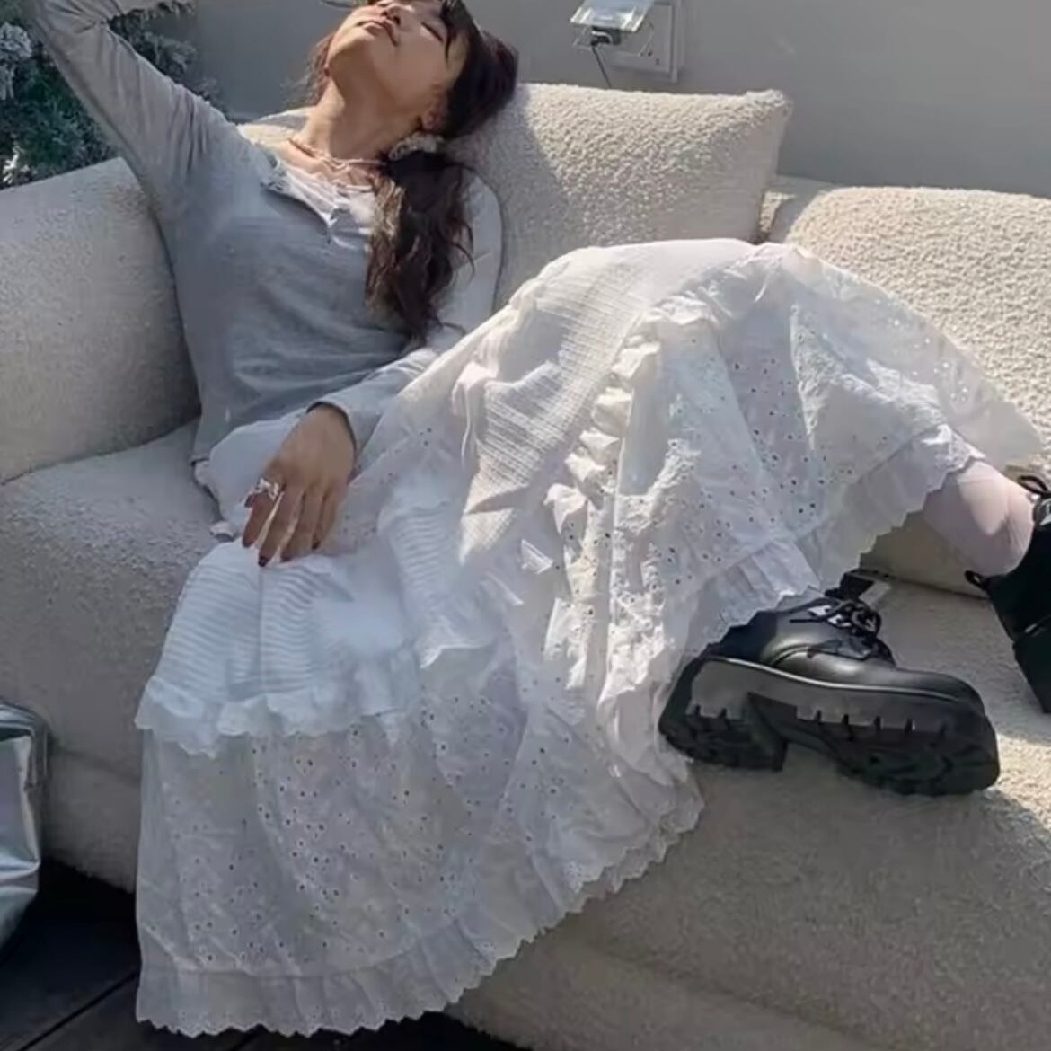 コットンレースケーキスカート