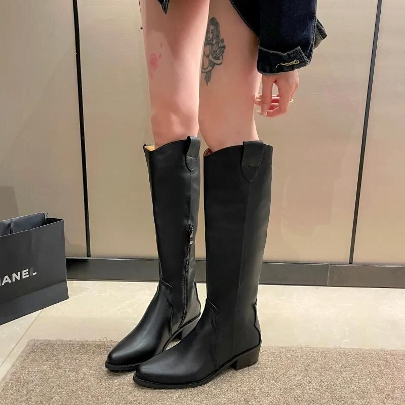 女性用の膝丈の滑り止めカウボーイブーツ,トレンディなプリーツブーツ,先のとがったつま先の靴,秋,2023_35