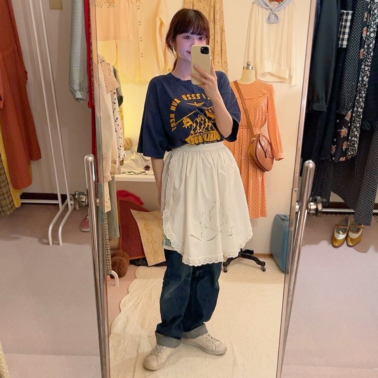 remake : white flower apron mini skirt