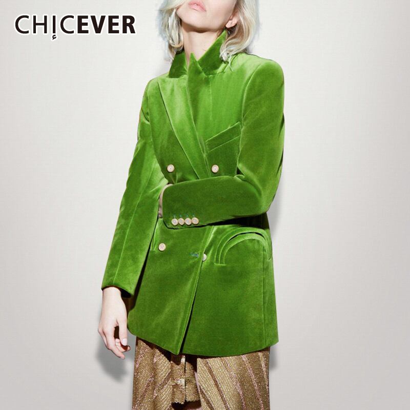 CHICEVERグリーンブレザー女性ノッチカラー長袖ポケットプラスサイズのコート2021秋 ロング 大きめサイズ オータム 秋物 6base512022011080