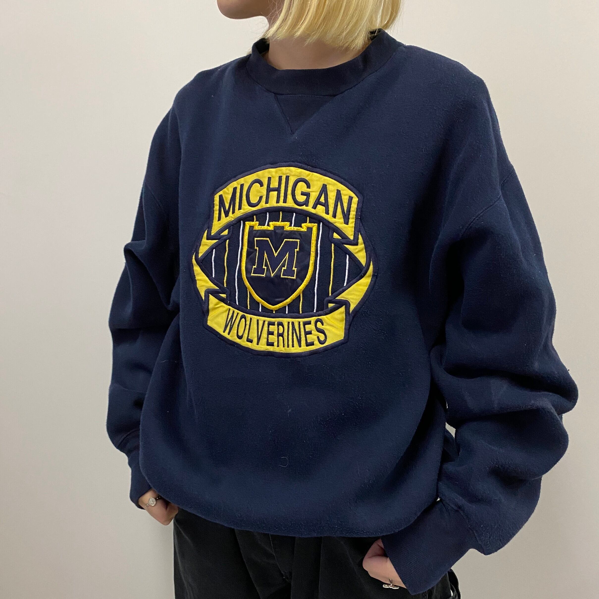 MICHIGAN WOLVERINES カレッジチームロゴ刺繍 スウェットシャツ メンズL 古着 MIDWEST トレーナー ネイビー  紺【スウェット】 | cave 古着屋【公式】古着通販サイト