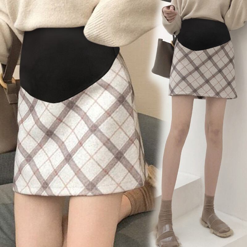 【新作】【送料無料】 8868＃春秋チェック柄マタニティミニスカートシックなイン弾性ウエストベリーペンシルスカート妊婦セクシーホット妊娠 エラスティック 伸縮 スプリング 春物 オータム 秋物 AL expec490651060553