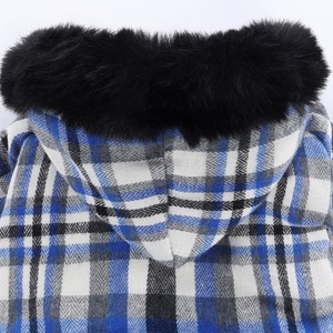【PET】2色展開裏起毛チェック柄デザイン帽子付き両面厚みロンパース