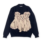 カシミヤ100% スコットランド製 Rosetta ロゼッタ 犬柄 アニマル デザイン ニット セーター M/ブラック レディース