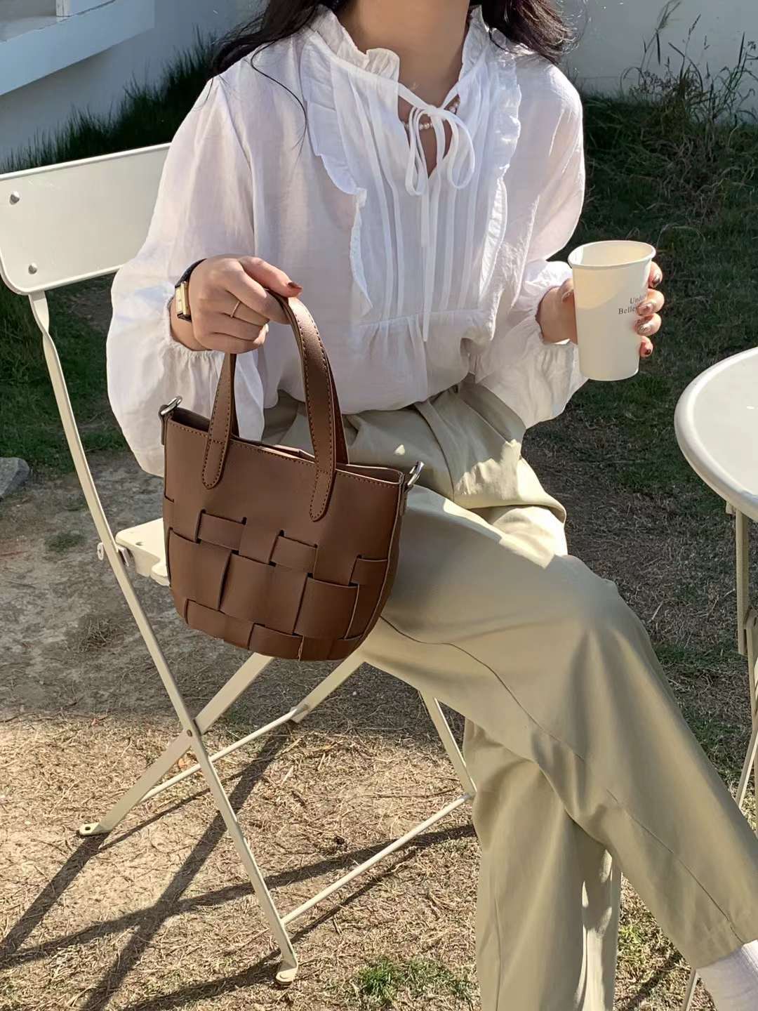 フェイクレザー編み込みハンドバッグ　AS45-2775