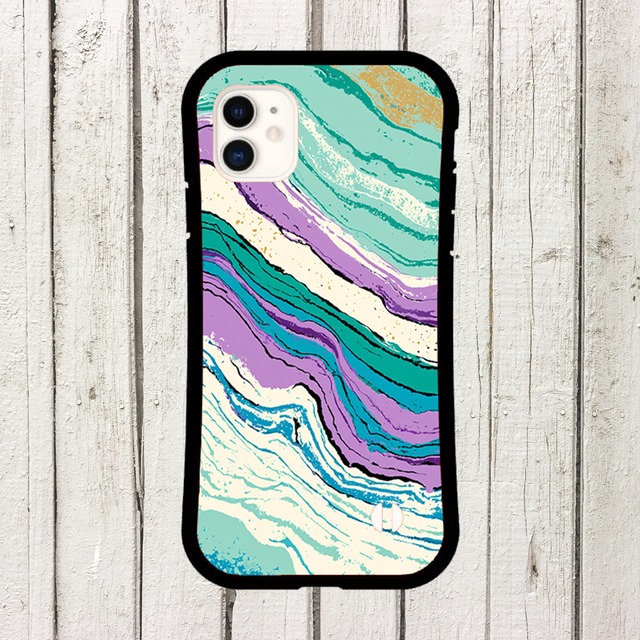 受注生産 iPhoneケース ミントと紫の海流マーブル｜紙マーブリング MARB056A