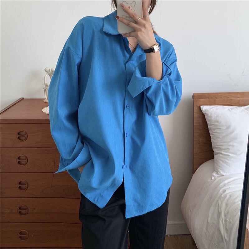 ブラウス ルーズシャツ オータムウィンターブルージャケット ロング 秋物 冬物 YY-ファッション90091313755