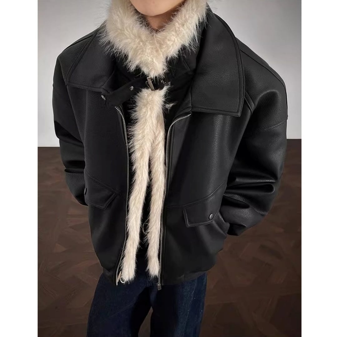 ファーカラー PUレザーフライトブルゾン 2カラー D12167