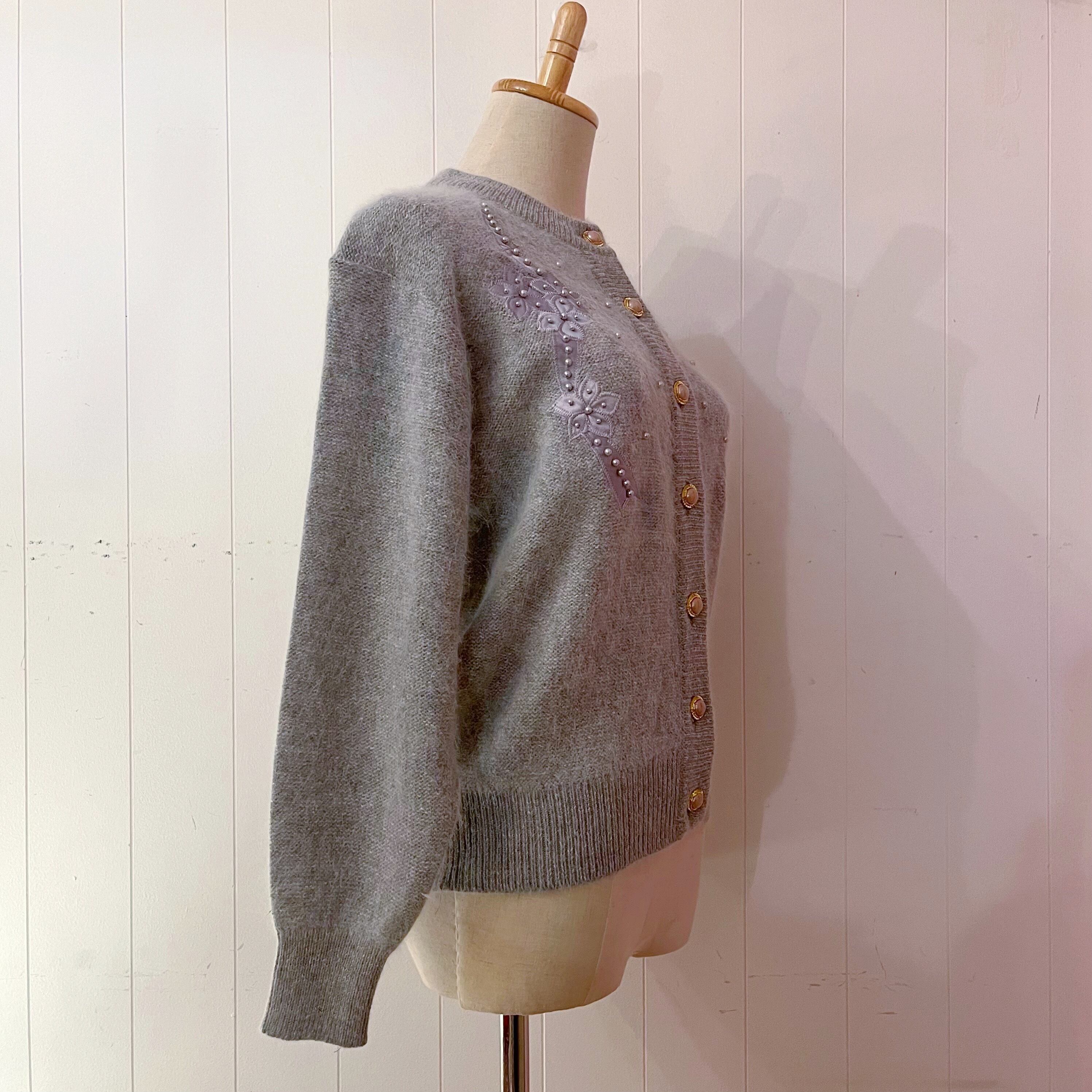 gray flower beads knit cardigan
