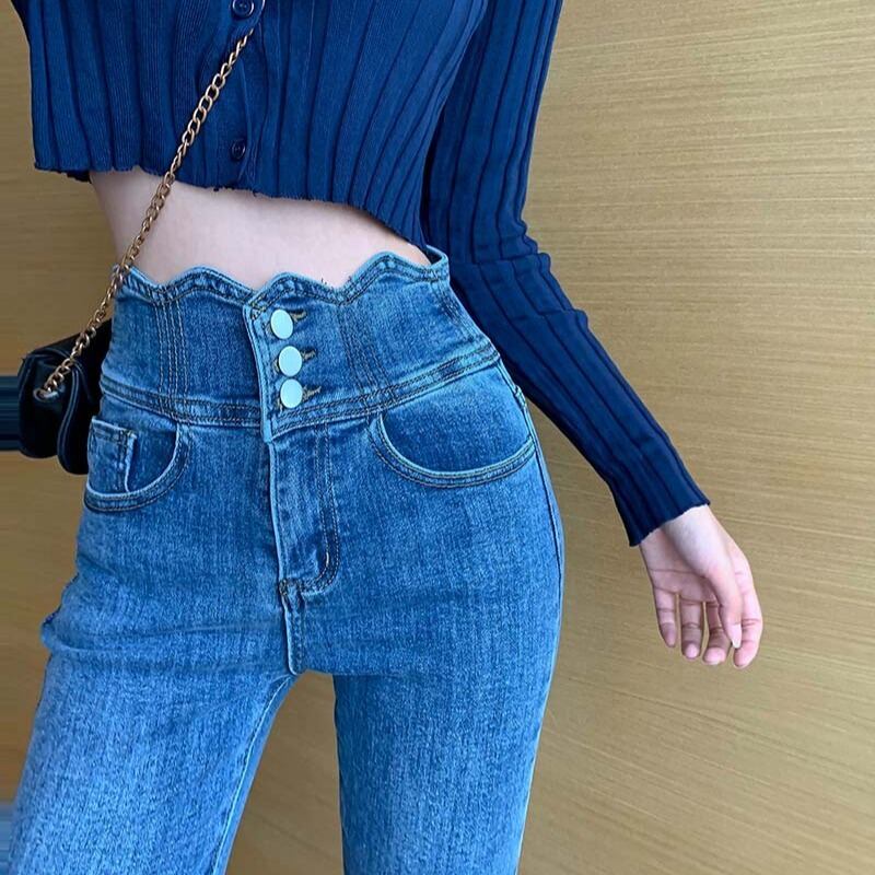 ストレッチハイウエストデニムタイツ女性の2020年初秋新作パンツは薄くて用途の広い9点パンツ ブラックストロベリース68060070952