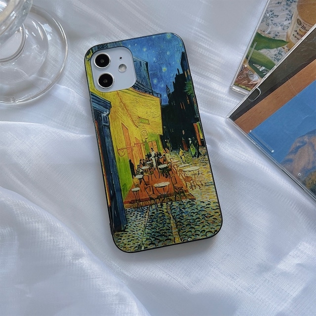 Cafe terrace at night design glass iphone case