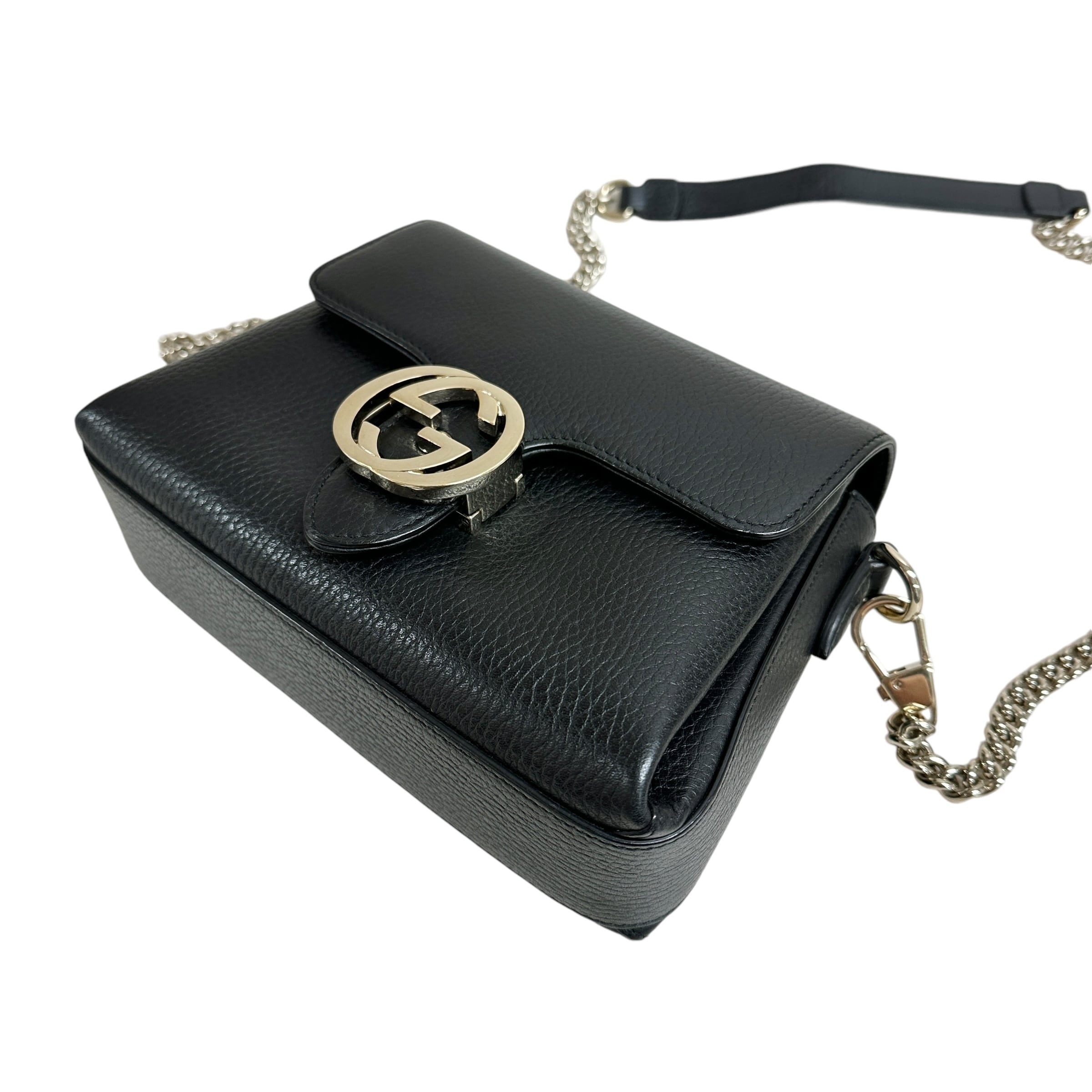GUCCI グッチ インターロッキング チェーンショルダーバッグ ブラック