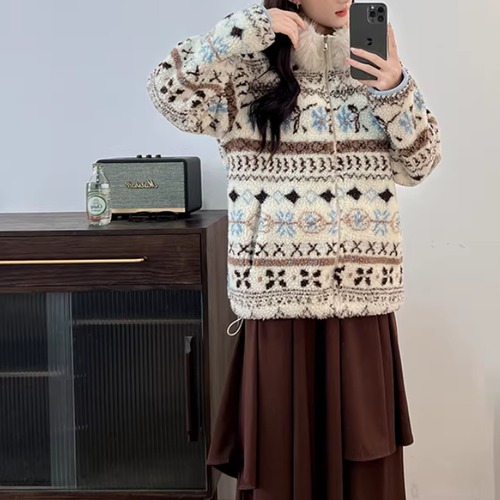 ファーネックパターン柄ジャケット ・9490